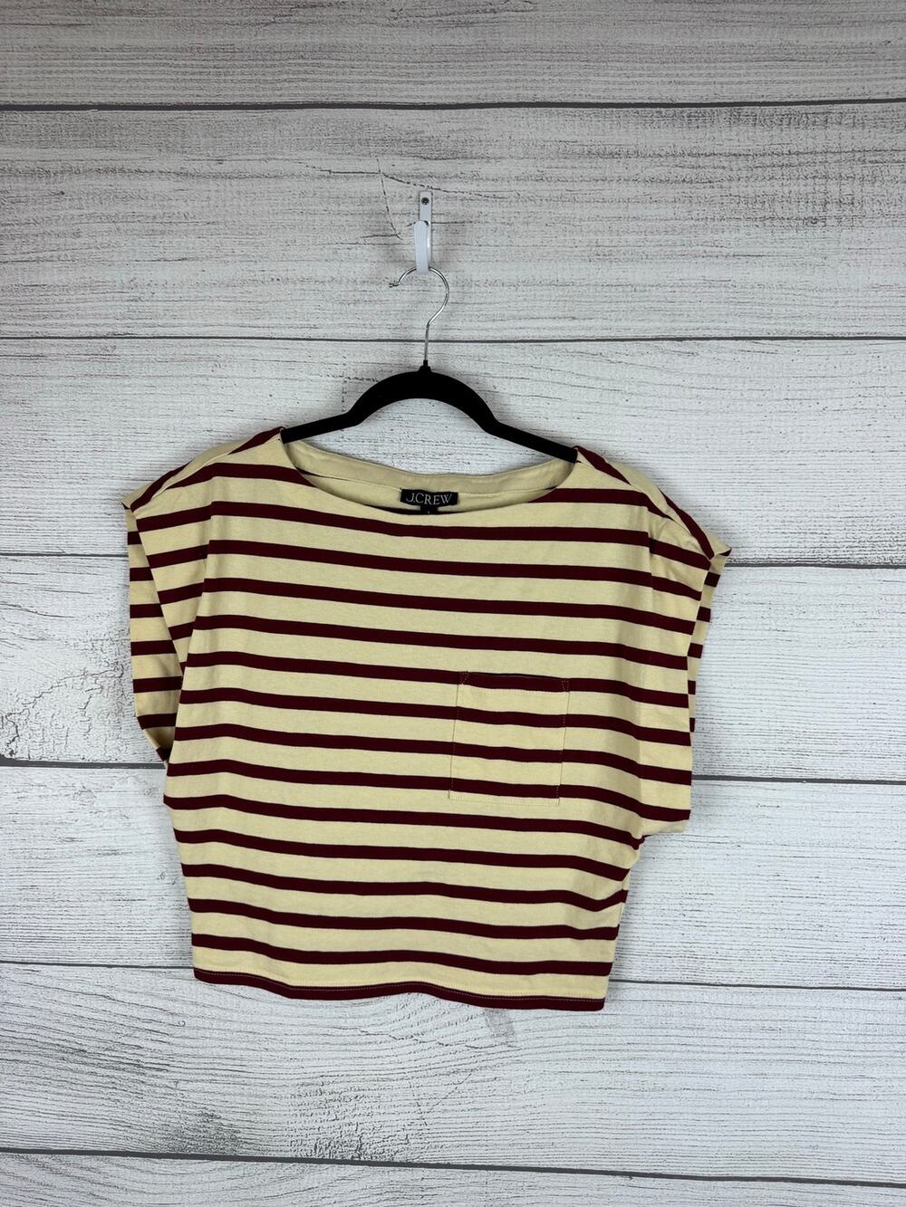 J.Crew Women's Red & Ivory Stripe Boatneck Muscle Top Size Small